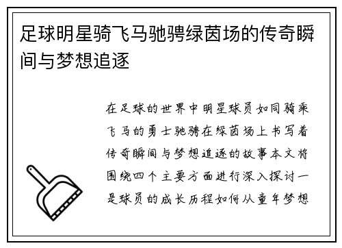 足球明星骑飞马驰骋绿茵场的传奇瞬间与梦想追逐