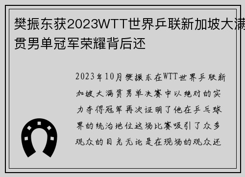 樊振东获2023WTT世界乒联新加坡大满贯男单冠军荣耀背后还