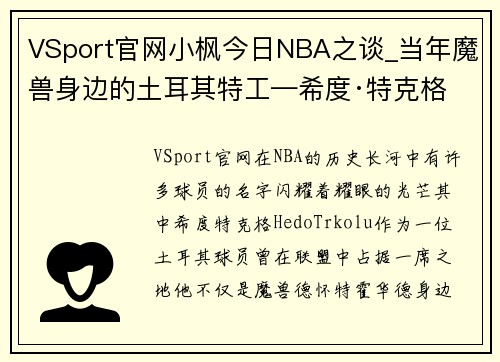 VSport官网小枫今日NBA之谈_当年魔兽身边的土耳其特工—希度·特克格