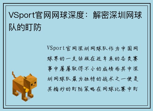 VSport官网网球深度：解密深圳网球队的盯防