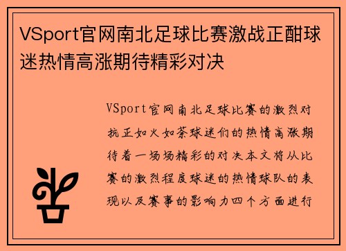 VSport官网南北足球比赛激战正酣球迷热情高涨期待精彩对决