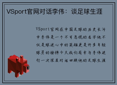 VSport官网对话李伟：谈足球生涯