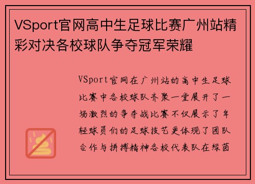 VSport官网高中生足球比赛广州站精彩对决各校球队争夺冠军荣耀