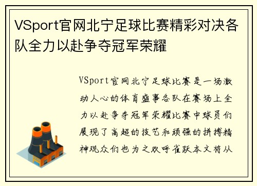 VSport官网北宁足球比赛精彩对决各队全力以赴争夺冠军荣耀