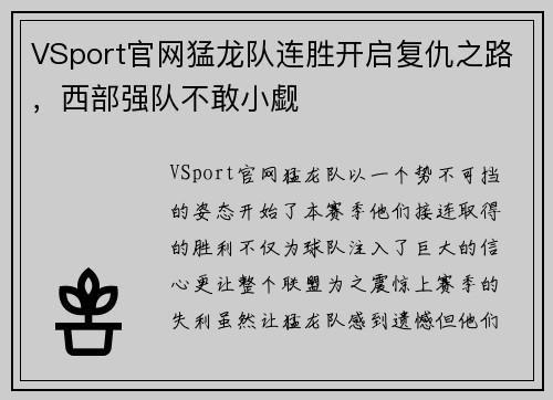 VSport官网猛龙队连胜开启复仇之路，西部强队不敢小觑