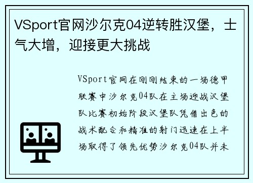 VSport官网沙尔克04逆转胜汉堡，士气大增，迎接更大挑战