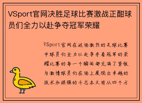 VSport官网决胜足球比赛激战正酣球员们全力以赴争夺冠军荣耀